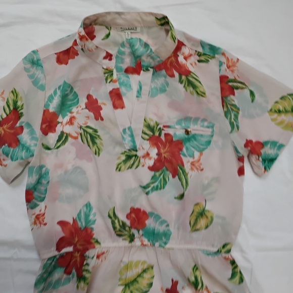 MILEAGE women'sCream and Red Peplum Blouse with Mandarin Collar Size L - Picture 4 of 9